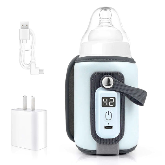 Portable Bottle Warmer Bottle Warmer for Breastmilk 38-52℃ Adjustable Baby Milk Warmer for All Bottles Baby Bottle Warmer with 18w Fast Charging Head USB Warmer Bottle for Car Travel and Outdoors